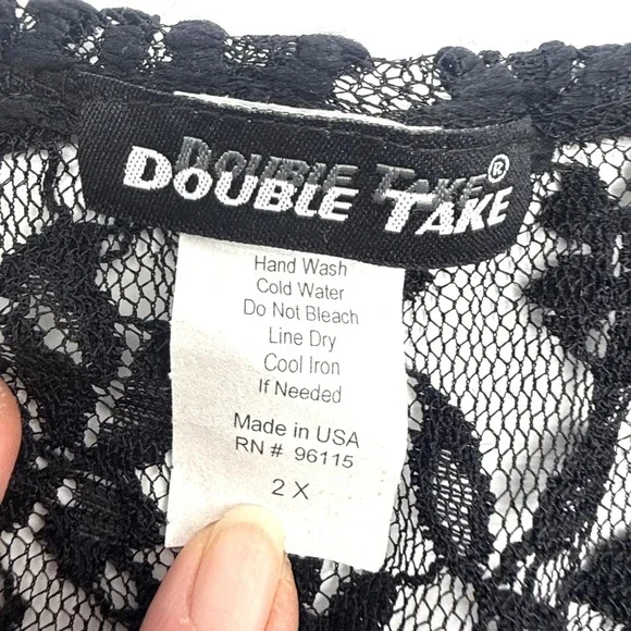 Double Take Y2K Black Floral Lace Sheer Witchy Duster Cardigan 2X Made in USA - Picture 8 of 8